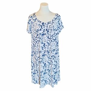 New MSK Blue White Textured Rose Floral Brocade Straight Drape Dress Size 1X